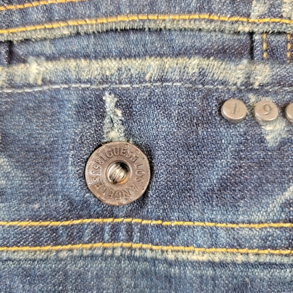 VTG GUESS Los Angeles Mens  Rigid Denim Vest Sz L Biker Streetwear Motorcycle - Picture 5 of 12